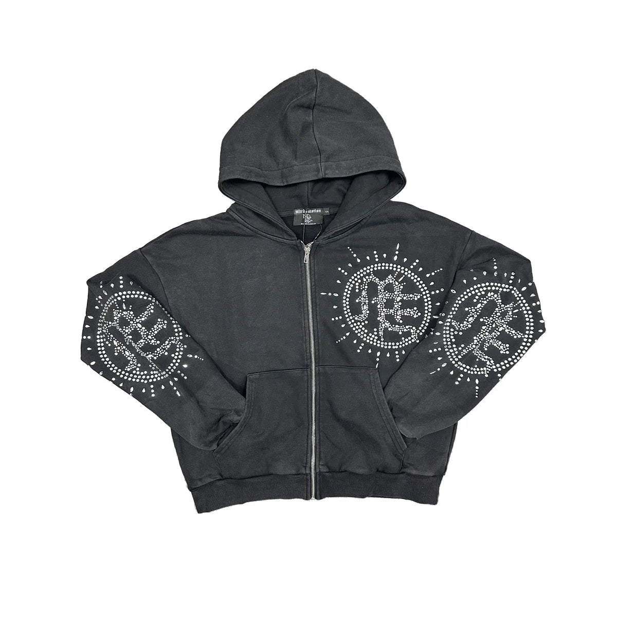 ECLIPSE’ GREY ACID WASH RHINESTONE HOODIE