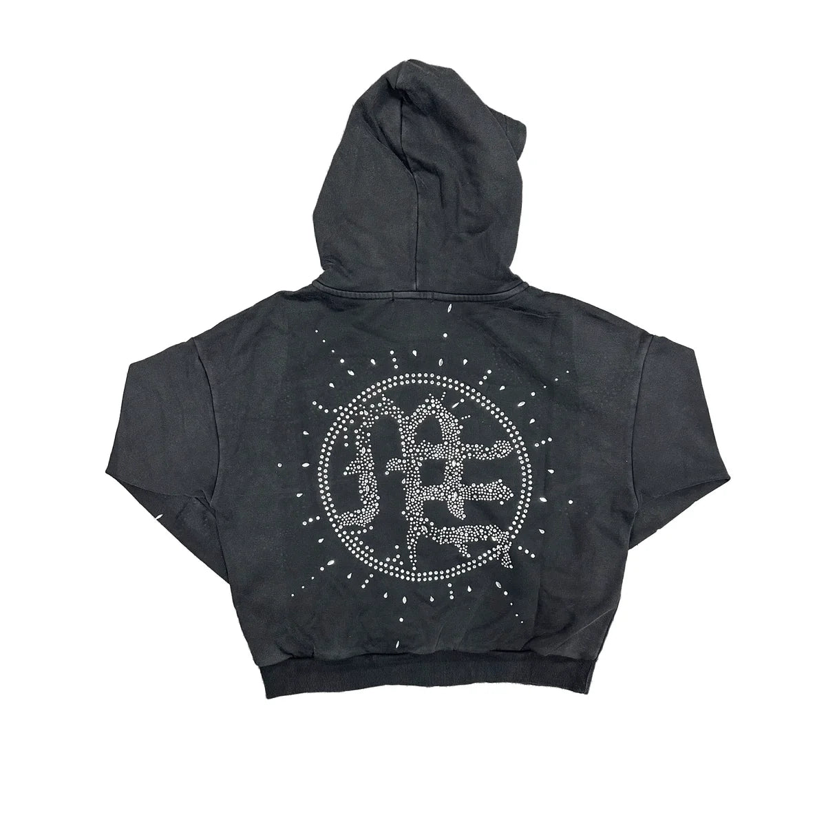 ECLIPSE’ GREY ACID WASH RHINESTONE HOODIE